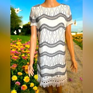 Women’s Nicole Miller sheath dress fringed hem 10